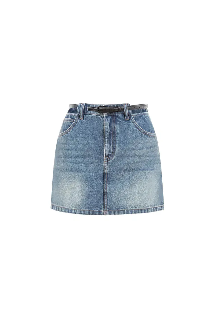 Peekaboo Waist Cutouts Skorts in Cotton Denim