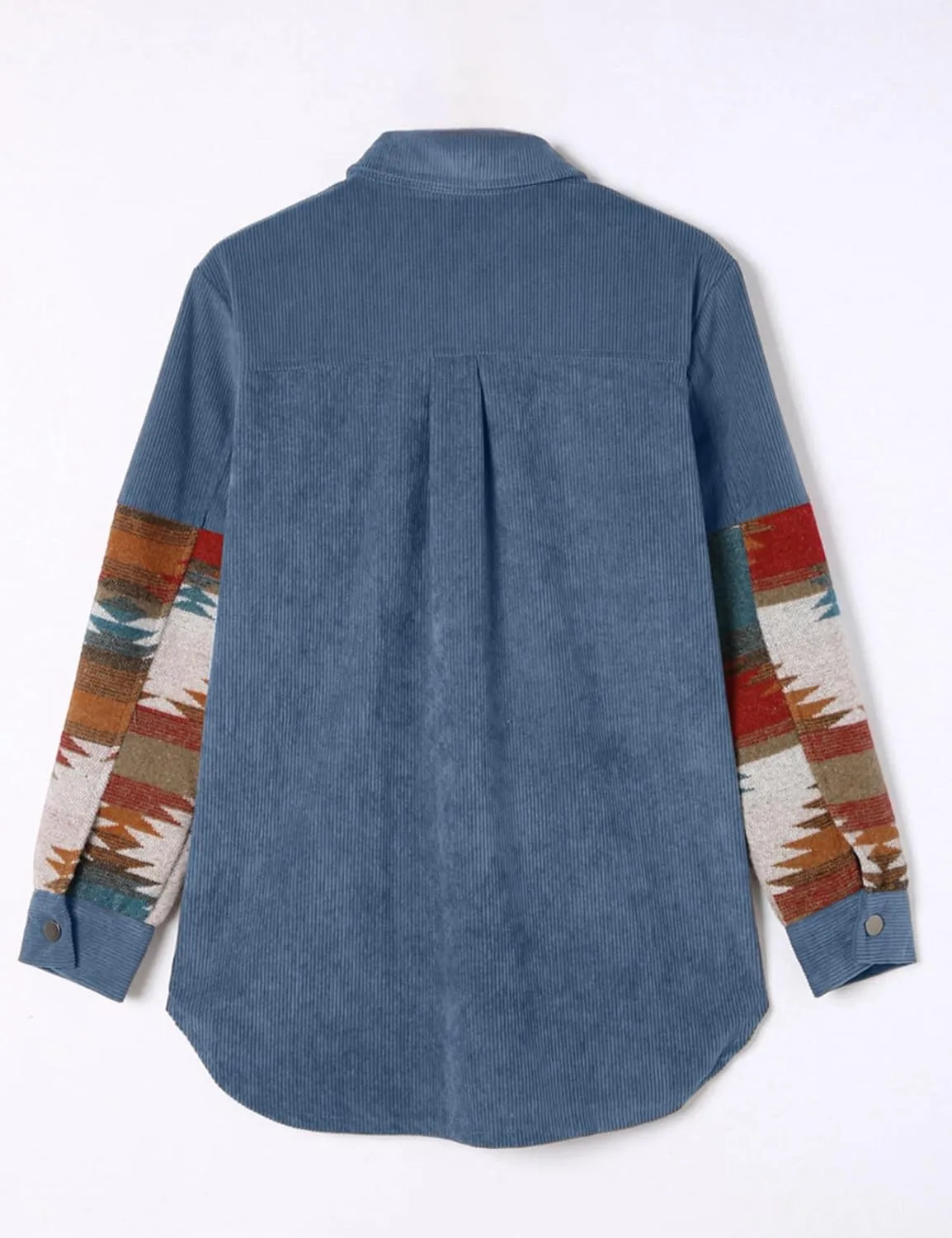 Perbai Womens Corduroy Flannel Shirt Long Sleeve Button Down Aztec Loose Shacket Jacket with Pockets