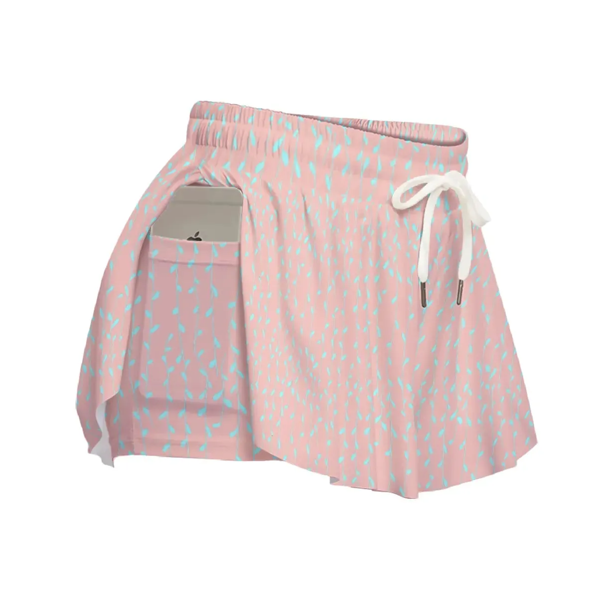 Pink and Blue leaves Sport Skorts With Pocket. Miami Collection