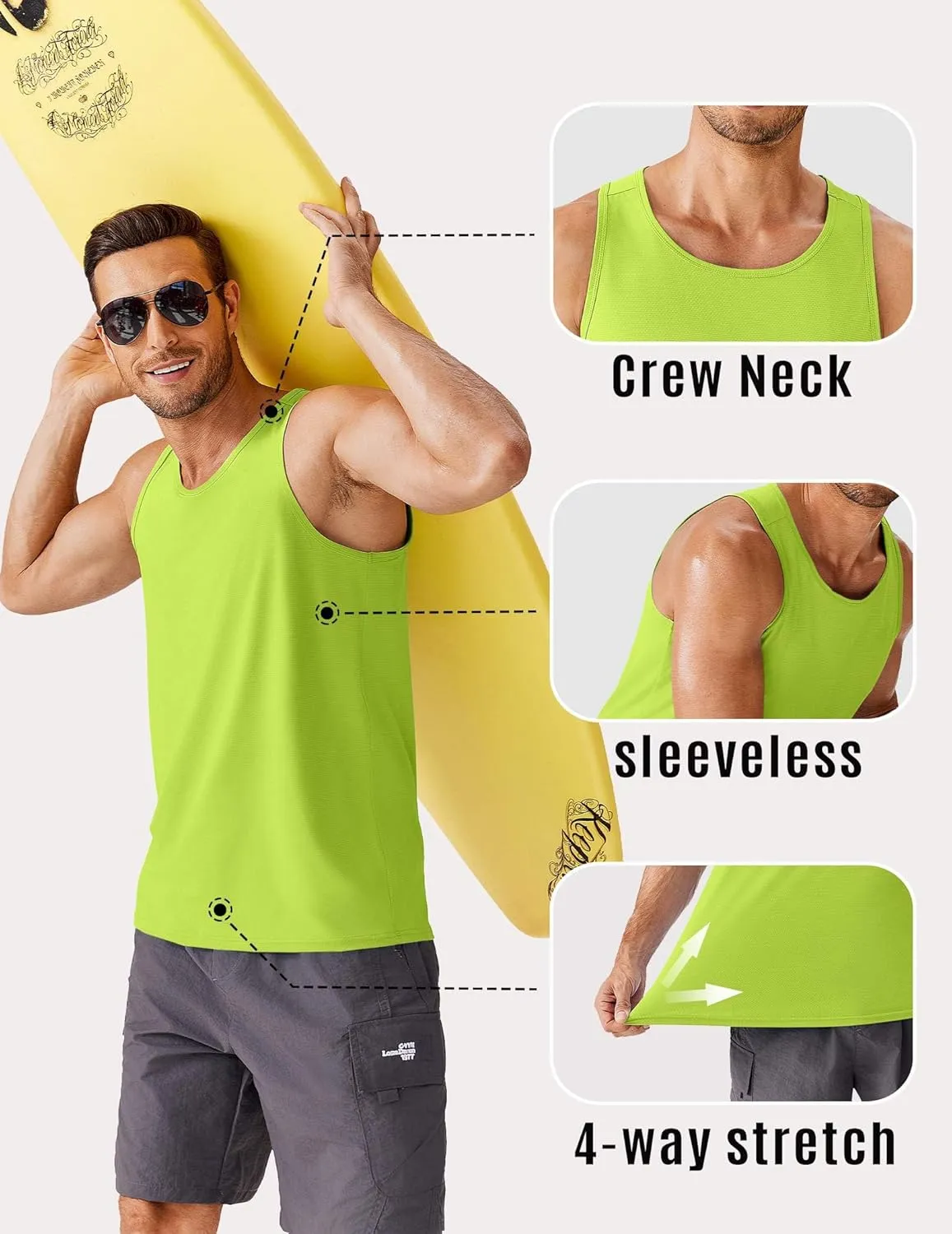 PINSPARK Beach Tank Tops for Men Summer Quick Dry Sleeveless Gym Workout Shirts Mens Athletic Running Tank Top UPF 50 