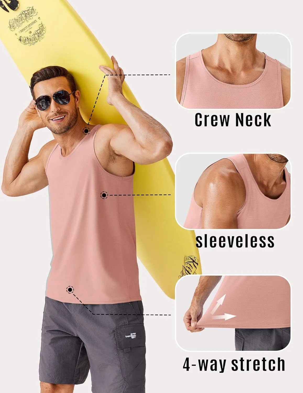 PINSPARK Beach Tank Tops for Men Summer Quick Dry Sleeveless Gym Workout Shirts Mens Athletic Running Tank Top UPF 50 