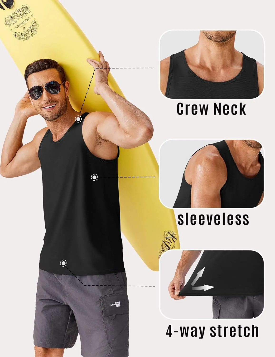 PINSPARK Beach Tank Tops for Men Summer Quick Dry Sleeveless Gym Workout Shirts Mens Athletic Running Tank Top UPF 50 