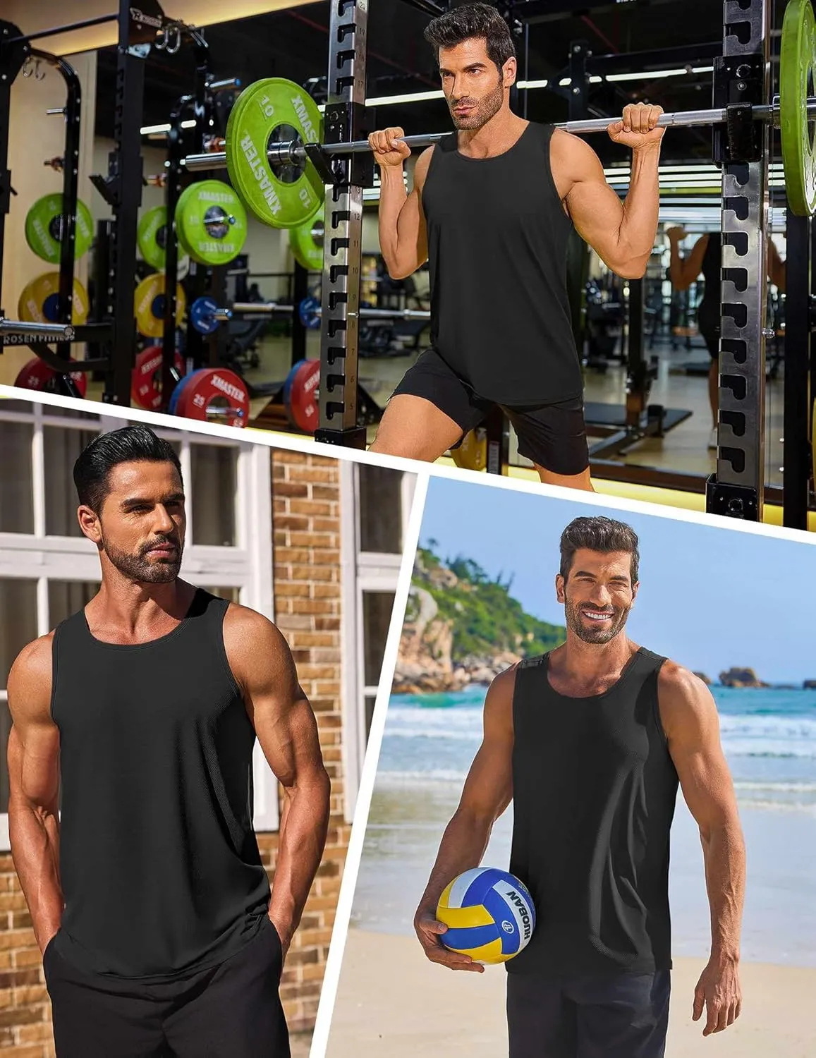 PINSPARK Beach Tank Tops for Men Summer Quick Dry Sleeveless Gym Workout Shirts Mens Athletic Running Tank Top UPF 50 