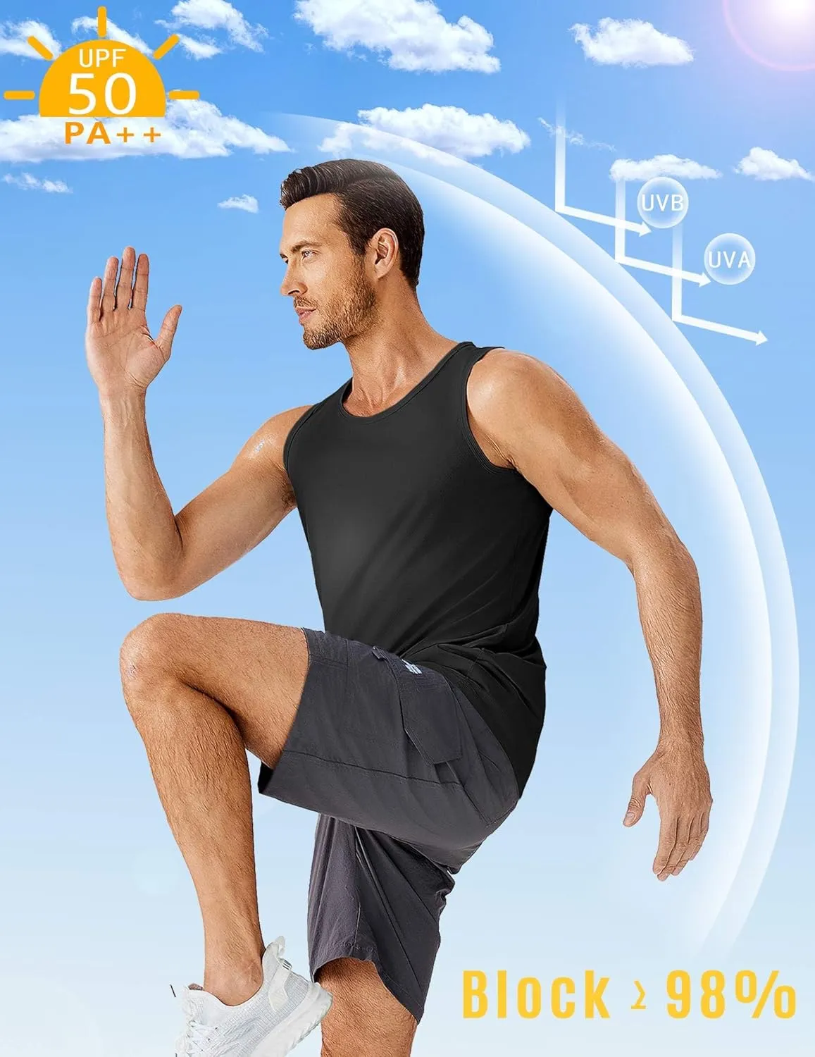 PINSPARK Beach Tank Tops for Men Summer Quick Dry Sleeveless Gym Workout Shirts Mens Athletic Running Tank Top UPF 50 