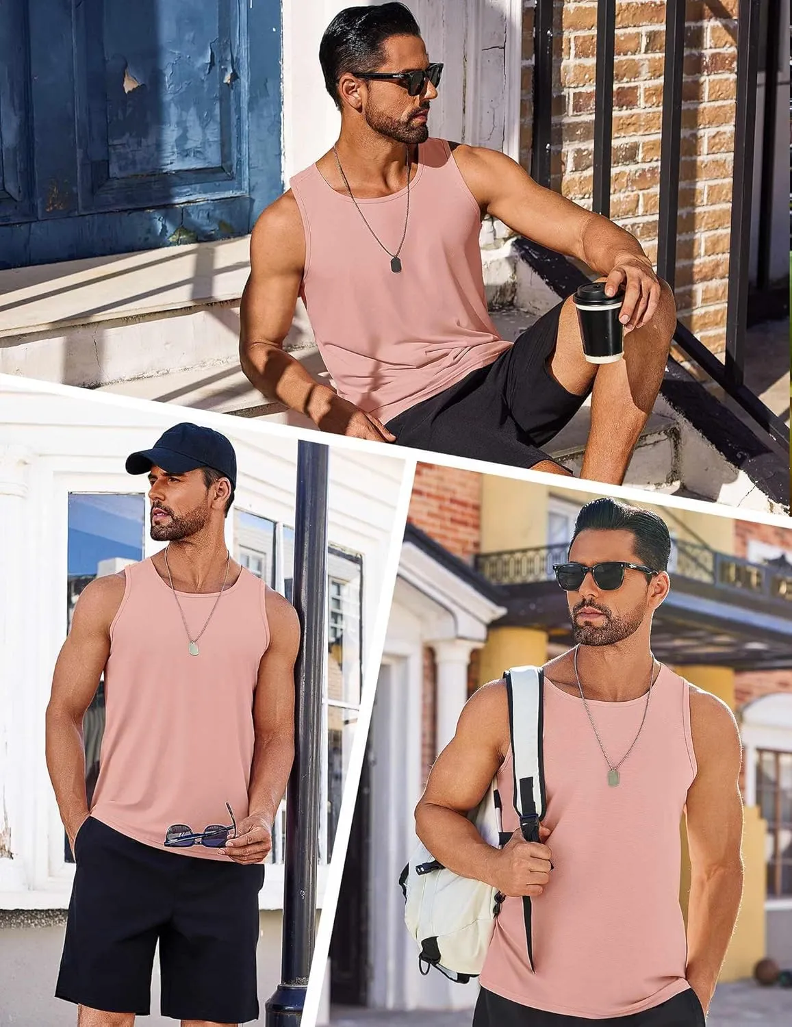 PINSPARK Beach Tank Tops for Men Summer Quick Dry Sleeveless Gym Workout Shirts Mens Athletic Running Tank Top UPF 50 
