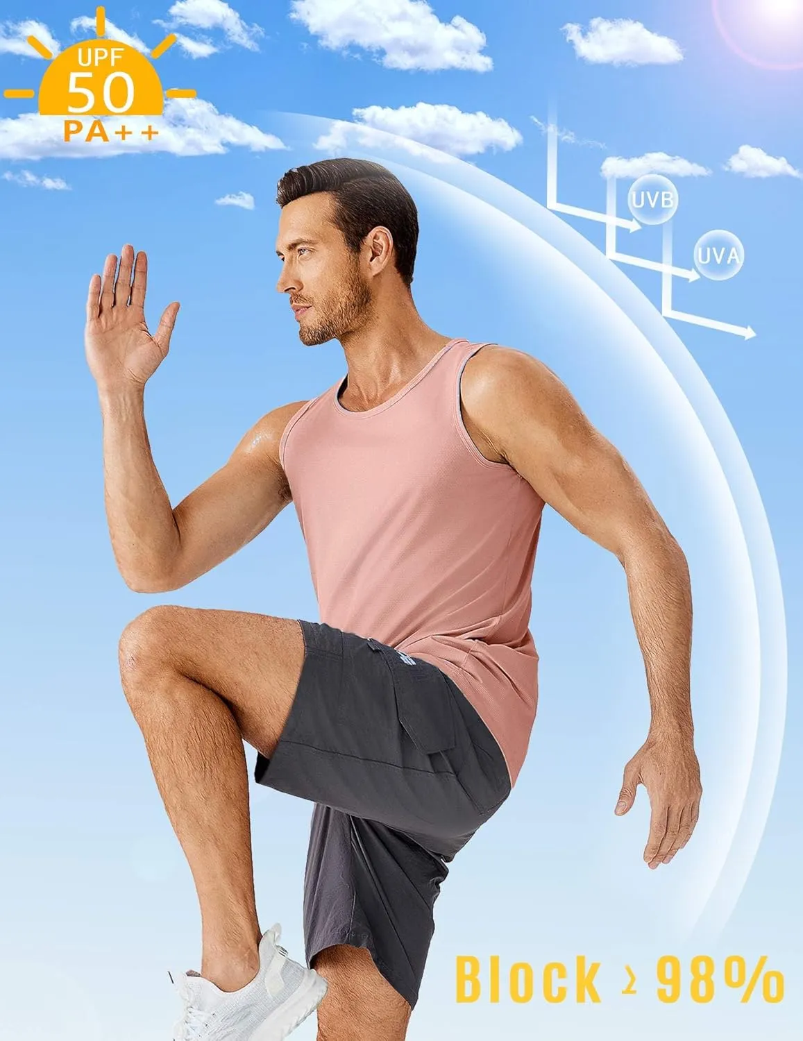 PINSPARK Beach Tank Tops for Men Summer Quick Dry Sleeveless Gym Workout Shirts Mens Athletic Running Tank Top UPF 50 