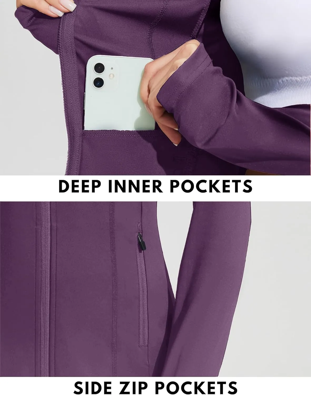 PINSPARK Women's Athletic Jackets Slim Fit Workout Jacket Full Zip Up Running Gym Yoga Sports Tops with Pockets