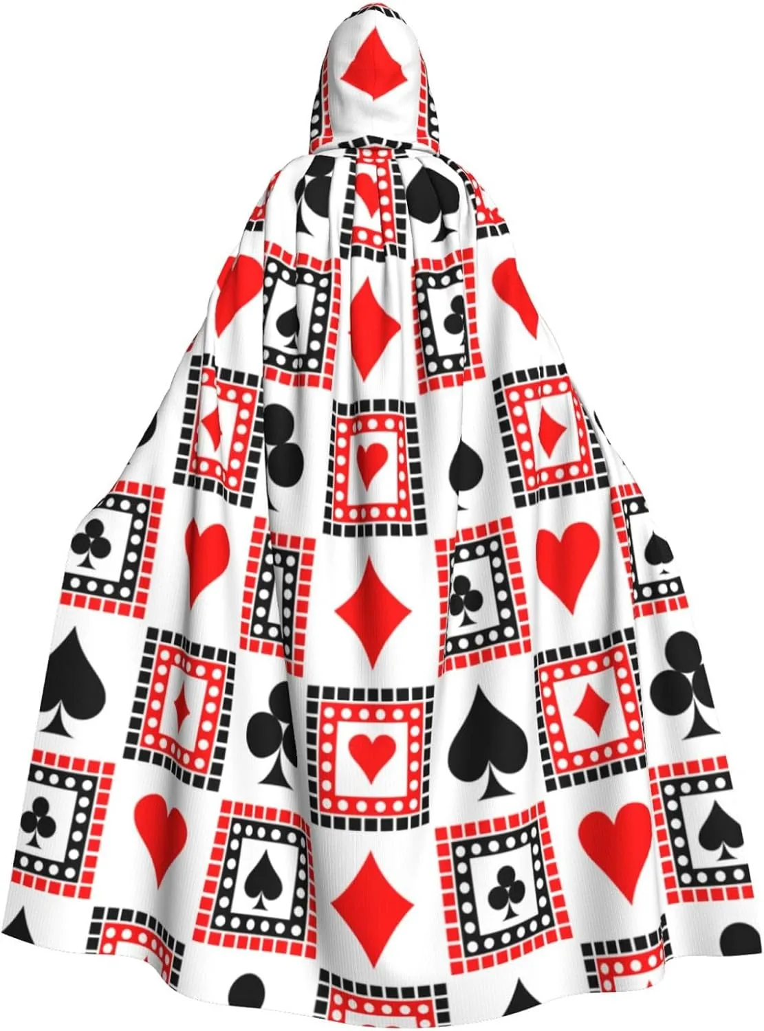 Playings Cards Clubs Hearts Stylish Adults Hooded Cloak Cape for Halloween Cosplay Costumes Black
