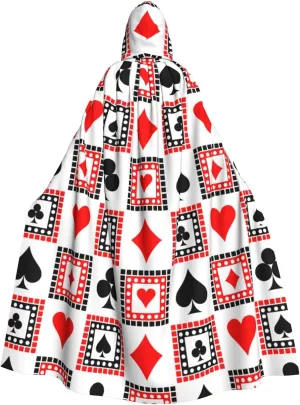 Playings Cards Clubs Hearts Stylish Adults Hooded Cloak Cape for Halloween Cosplay Costumes Black