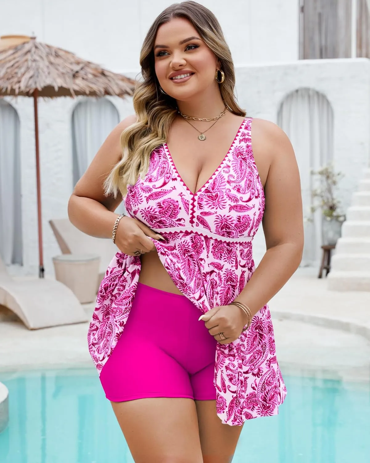 Plus Size Tankini Swimsuits for Women 2 Piece Tummy Control Modest Bathing Suits Bikini Swim Dress with Shorts 2025