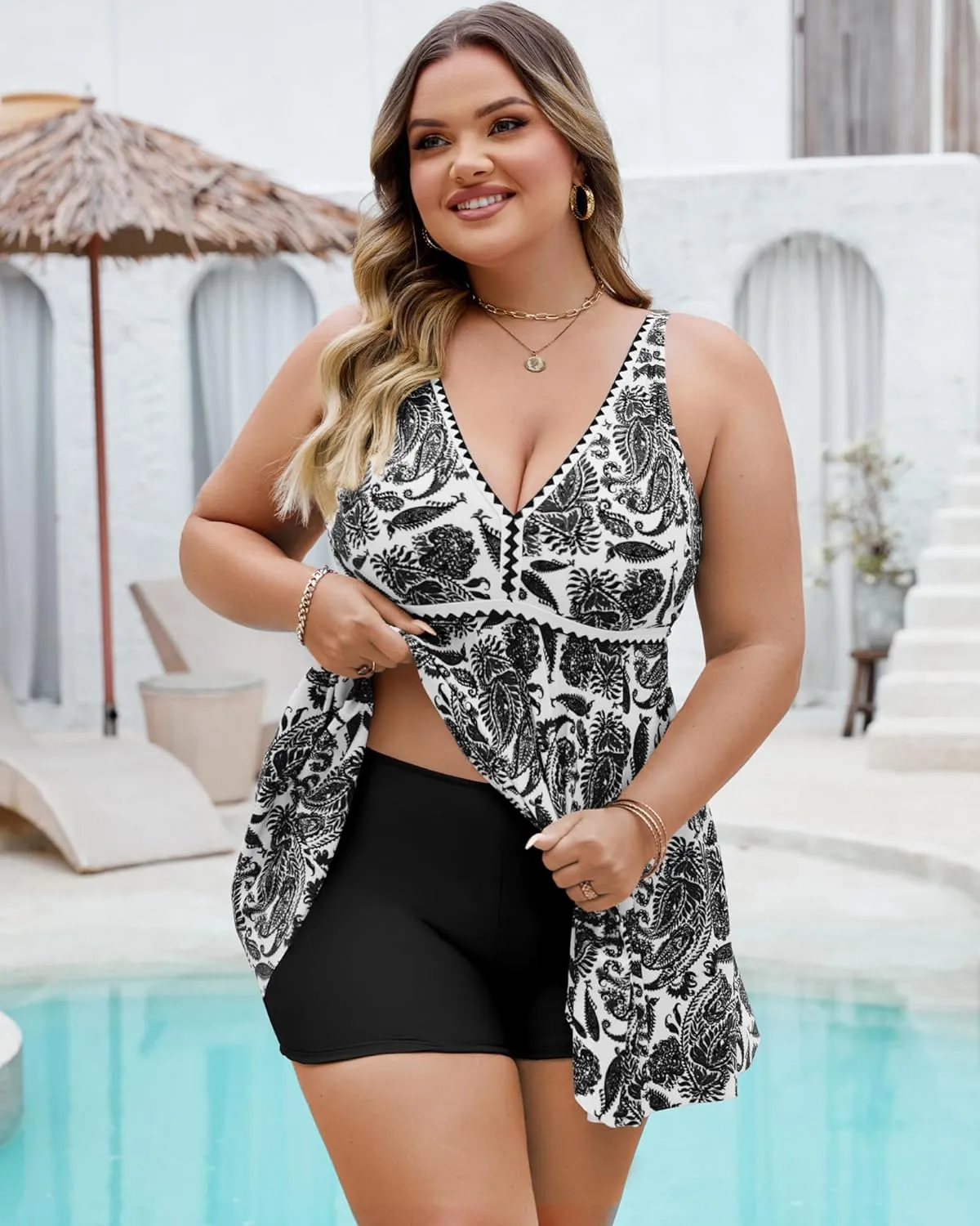 Plus Size Tankini Swimsuits for Women 2 Piece Tummy Control Modest Bathing Suits Bikini Swim Dress with Shorts 2025