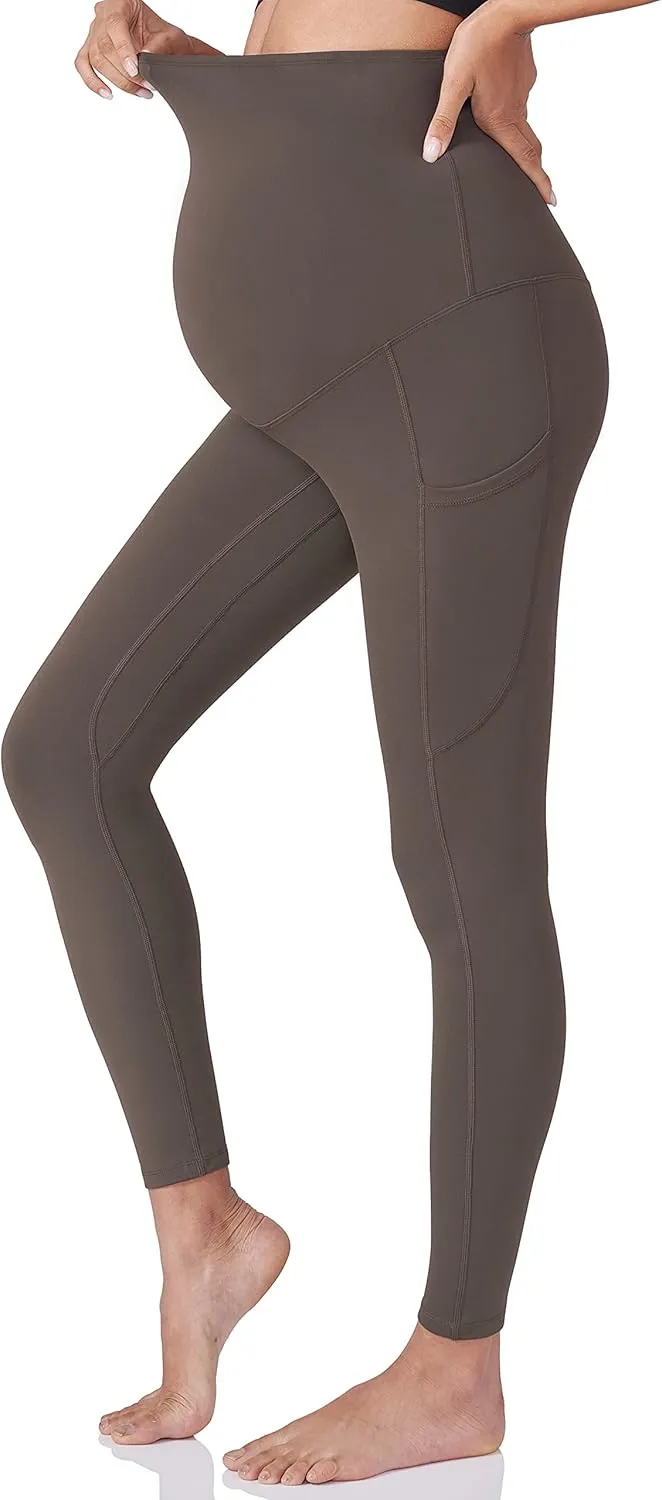 POSHDIVAH Women's Maternity Workout Leggings Over The Belly Pregnancy Yoga Pants with Pockets Soft Activewear Work Pants