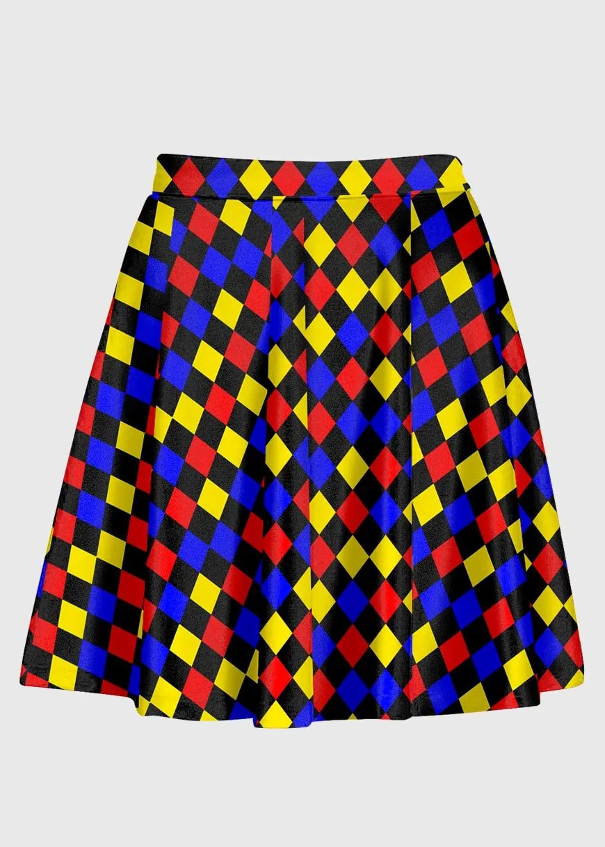Primary Color Harlequin Pattern Clowncore Skirt