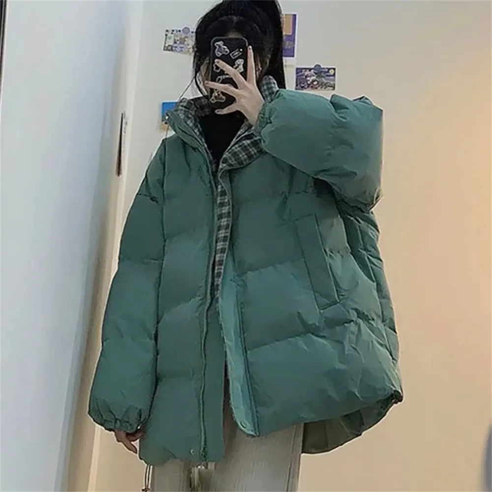 Pulcykp Women's Down Jackets Stand Collar Thicken Winter Puffer Coat Cotton Padded Outwear