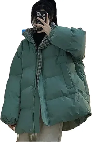 Pulcykp Women's Down Jackets Stand Collar Thicken Winter Puffer Coat Cotton Padded Outwear