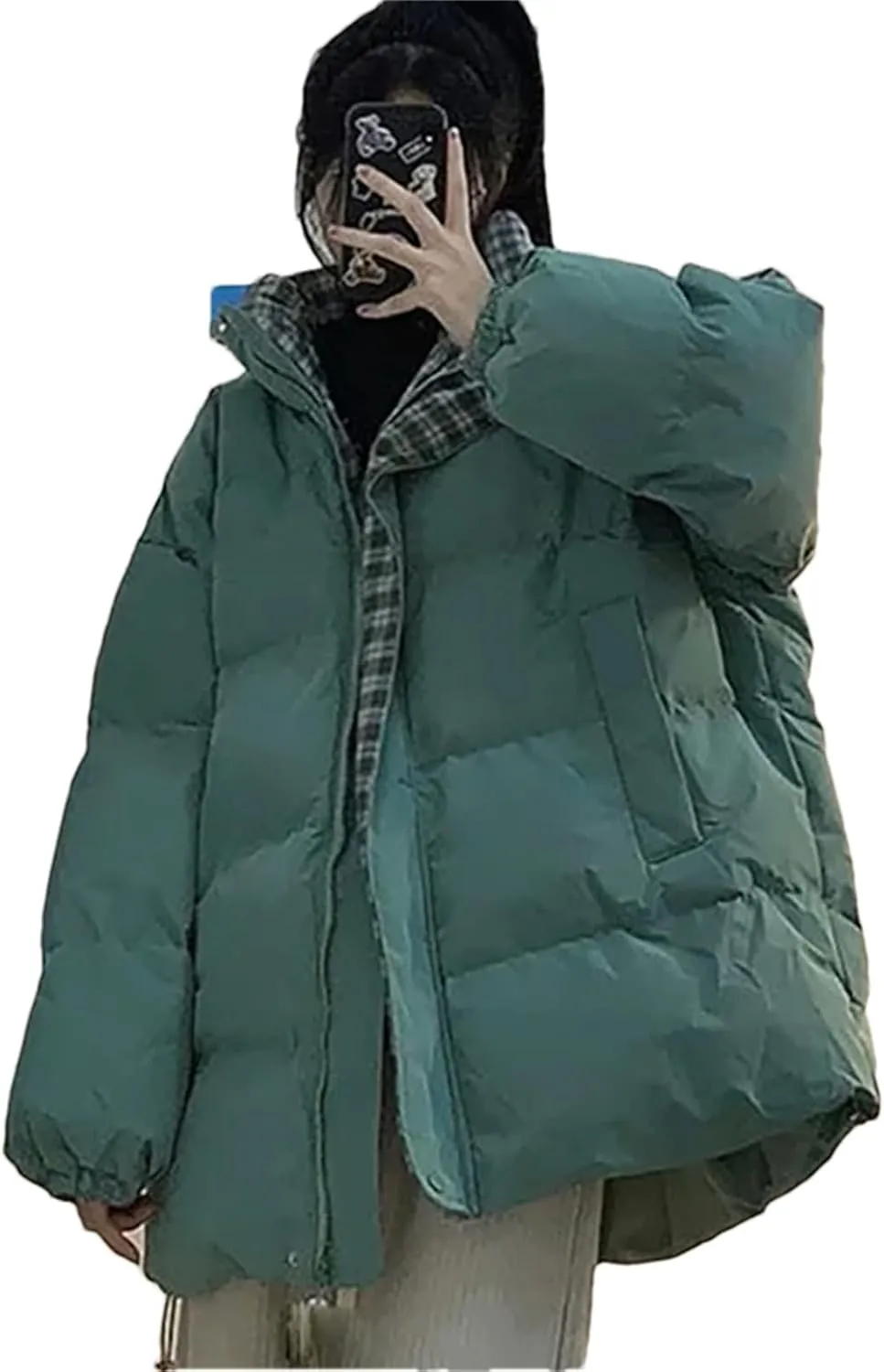 Pulcykp Women's Down Jackets Stand Collar Thicken Winter Puffer Coat Cotton Padded Outwear