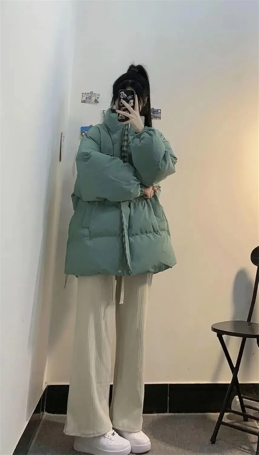 Pulcykp Women's Down Jackets Stand Collar Thicken Winter Puffer Coat Cotton Padded Outwear