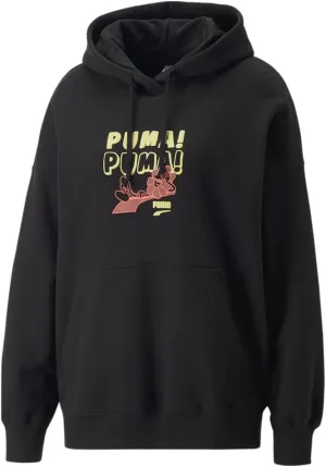 PUMA Womens Downtown Oversized Graphic Hoodie Tr Casual Outerwear Casual Hoodie Pockets - Black - Size M
