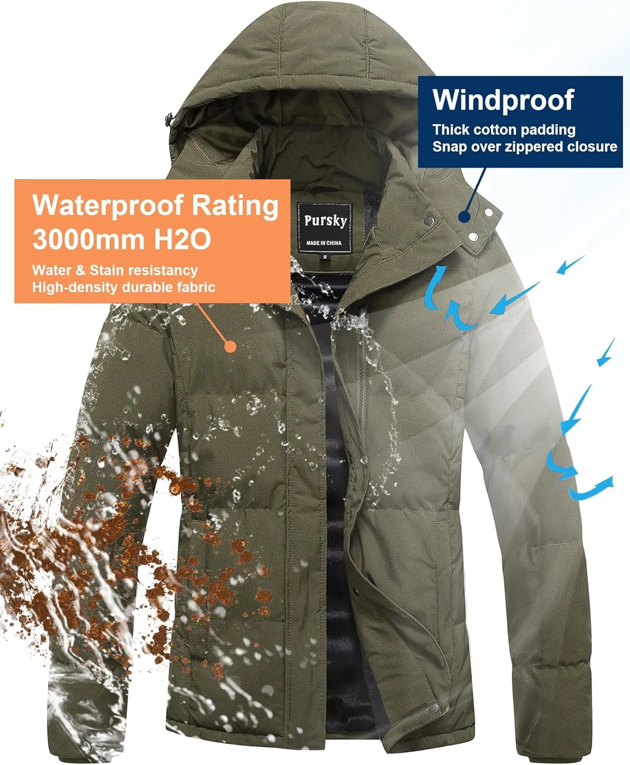 Pursky Women's Warm Winter Thicken Coat Waterproof Cropped Jackets Parka With Removable Hood