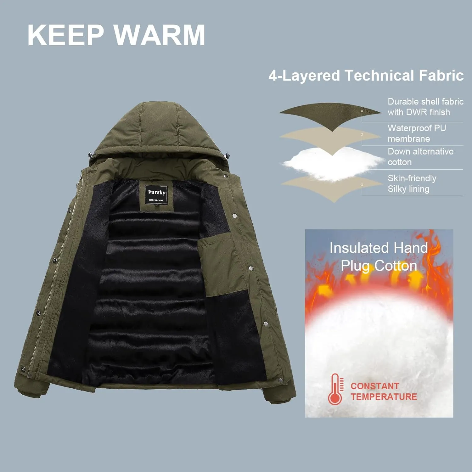 Pursky Women's Warm Winter Thicken Coat Waterproof Cropped Jackets Parka With Removable Hood
