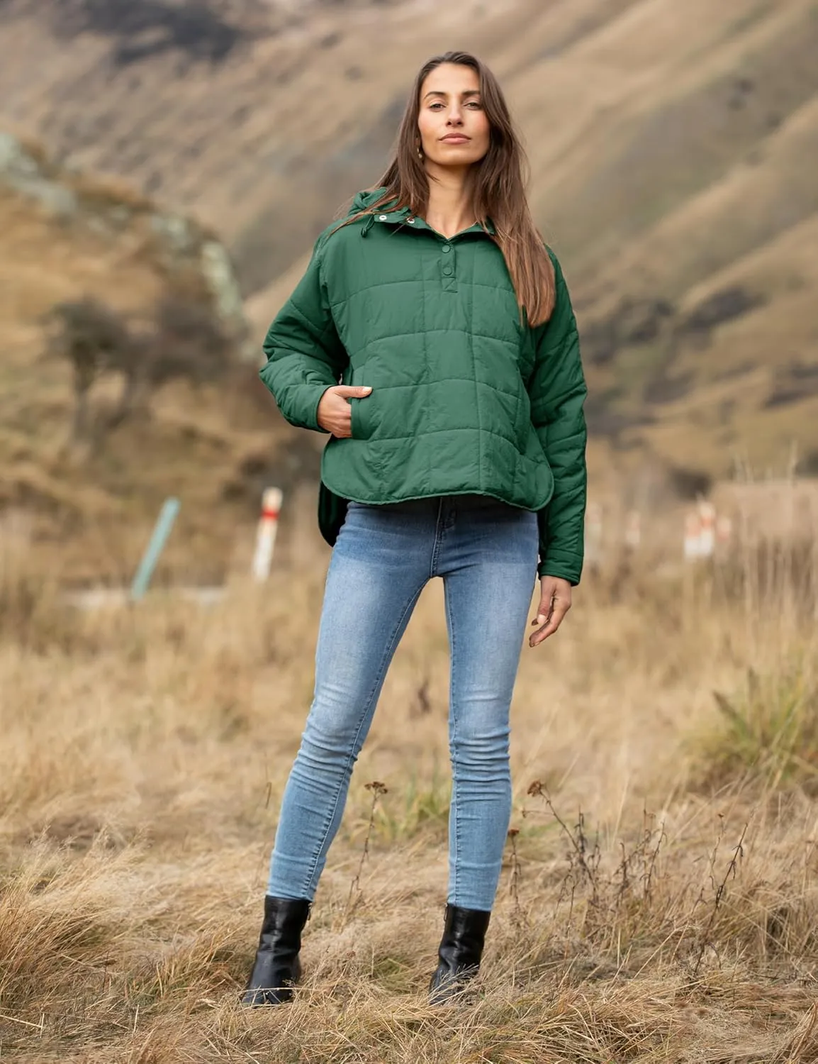 QIBABU Womens Oversized Hooded Puffer Jacket Lightweight Pullover Hoodies Quilted Dolman Long Sleeve Warm Winter Coat