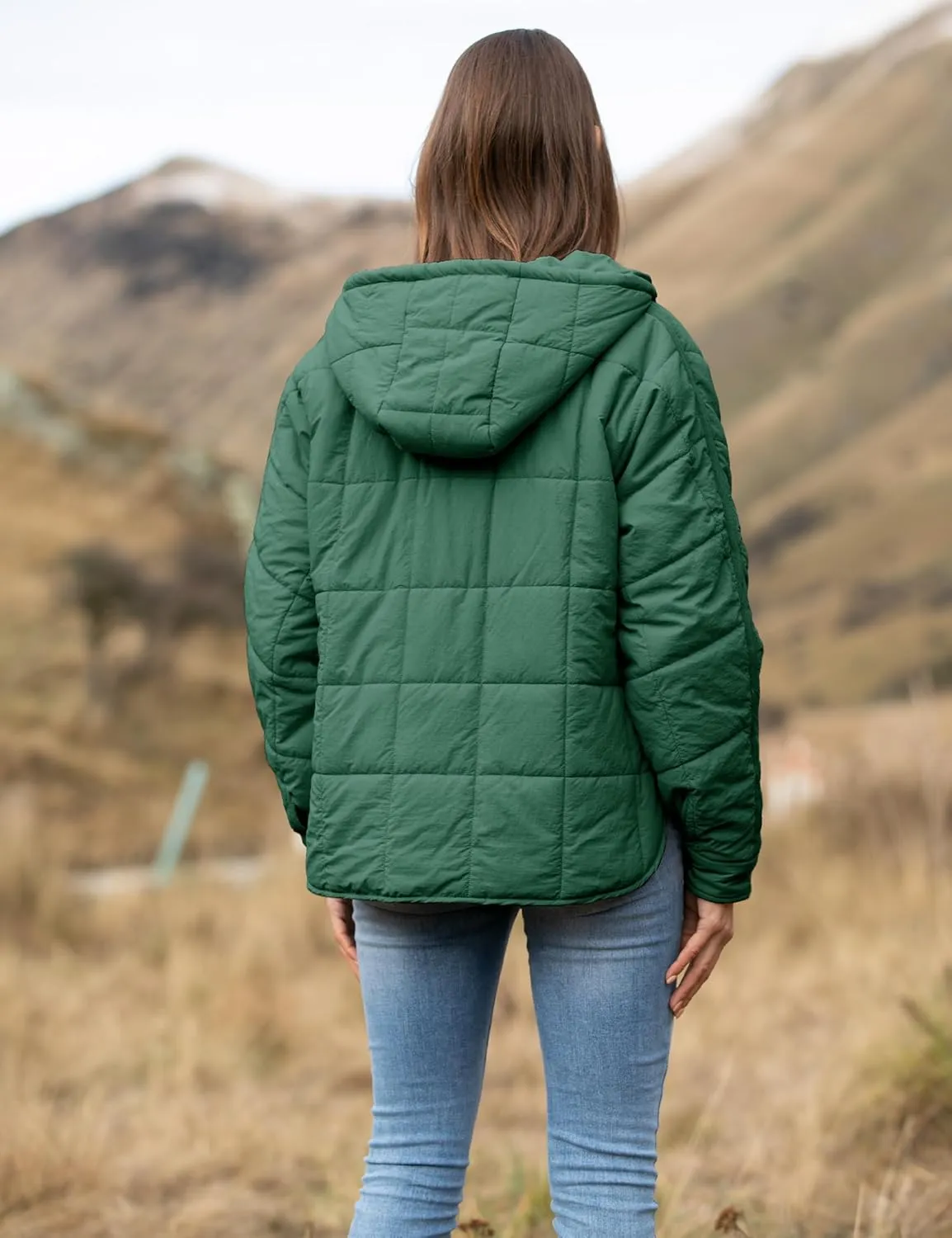 QIBABU Womens Oversized Hooded Puffer Jacket Lightweight Pullover Hoodies Quilted Dolman Long Sleeve Warm Winter Coat