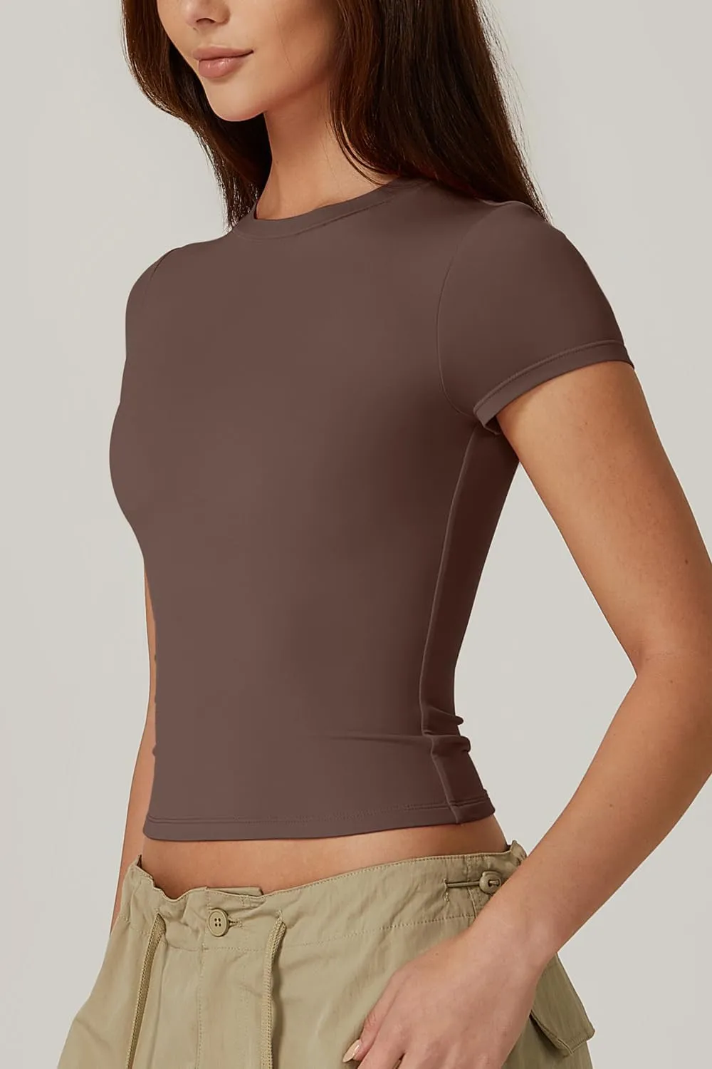 QINSEN Women's Crew Neck Short Sleeve Double-Layer Tops Basic Slim Fit Going Out T Shirt