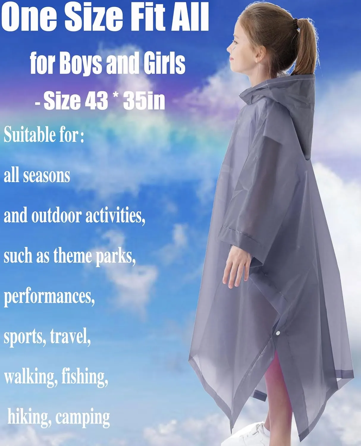 Rain Poncho for Kids(2 Pack) Waterproof Reusable EVA Raincoat One Size Rain Jackets for Children,Boys and Girls