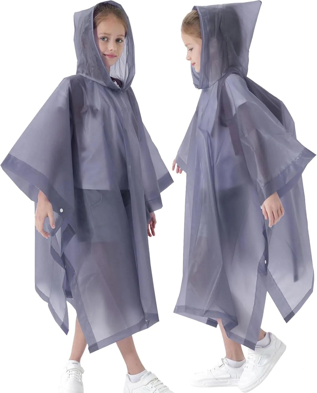 Rain Poncho for Kids(2 Pack) Waterproof Reusable EVA Raincoat One Size Rain Jackets for Children,Boys and Girls