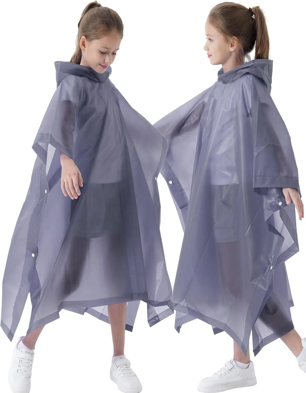 Rain Poncho for Kids(2 Pack) Waterproof Reusable EVA Raincoat One Size Rain Jackets for Children,Boys and Girls
