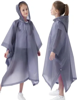 Rain Poncho for Kids(2 Pack) Waterproof Reusable EVA Raincoat One Size Rain Jackets for Children,Boys and Girls