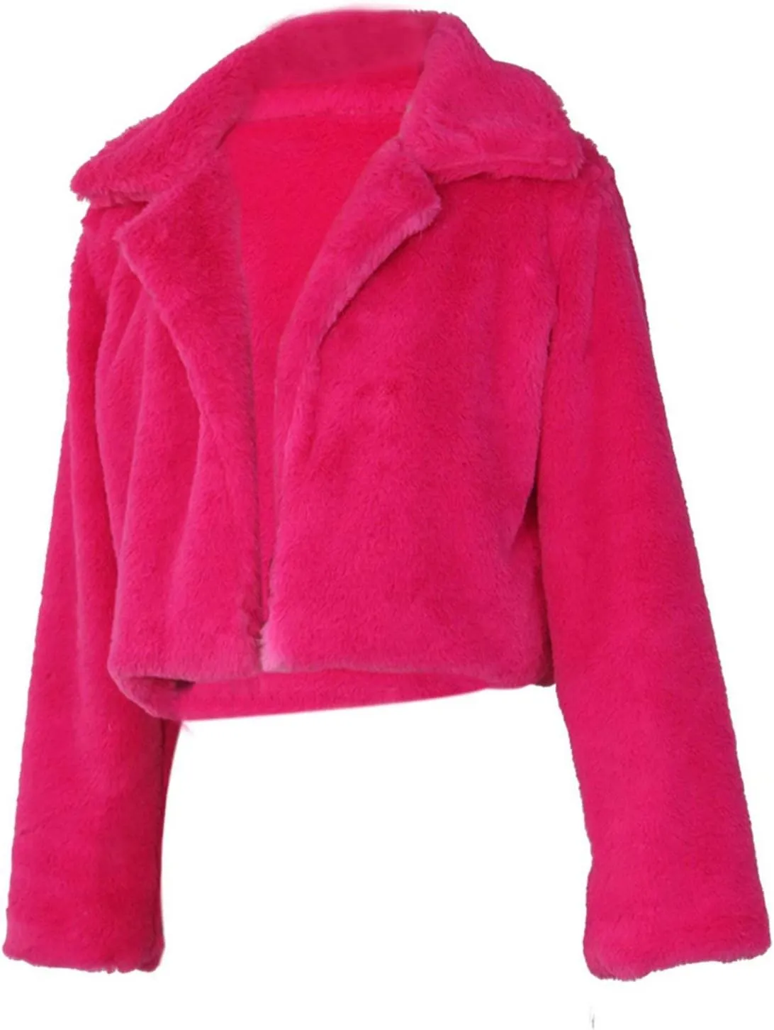 RAMOUG Womens Winter Outerwear Faux Fur Long Sleeve Crop Jacket Shaggy Coat Open Front Cardigans