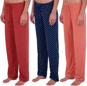 Real Essentials 3 Pack: Womens Ultra-Soft Comfy Pajama Lounge Pants Sleepwear (Available in Plus Size)