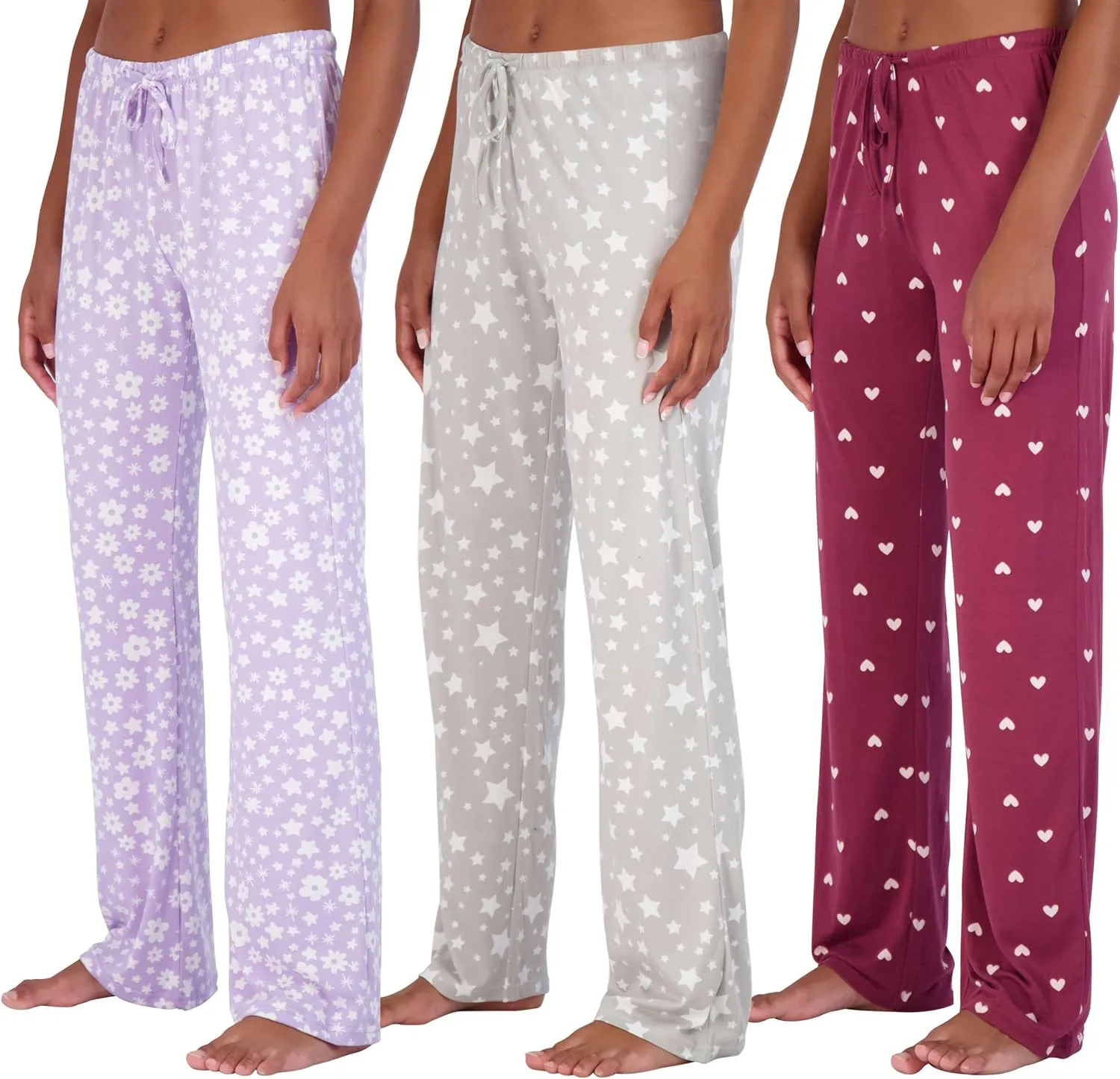 Real Essentials 3 Pack: Womens Ultra-Soft Comfy Pajama Lounge Pants Sleepwear (Available in Plus Size)