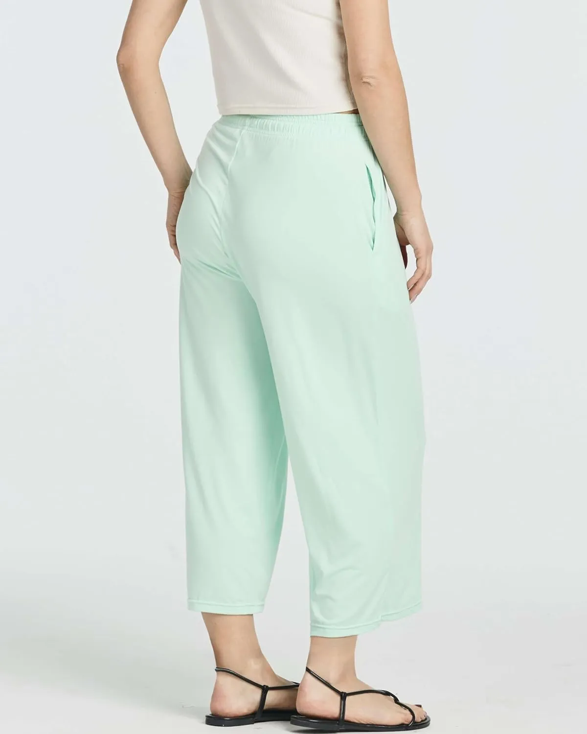 Real Essentials 3 Pack: Women's Ultra-Soft Wide Leg Loose Capri Open Bottom Pants - Yoga Lounge Pockets(Available in Plus)
