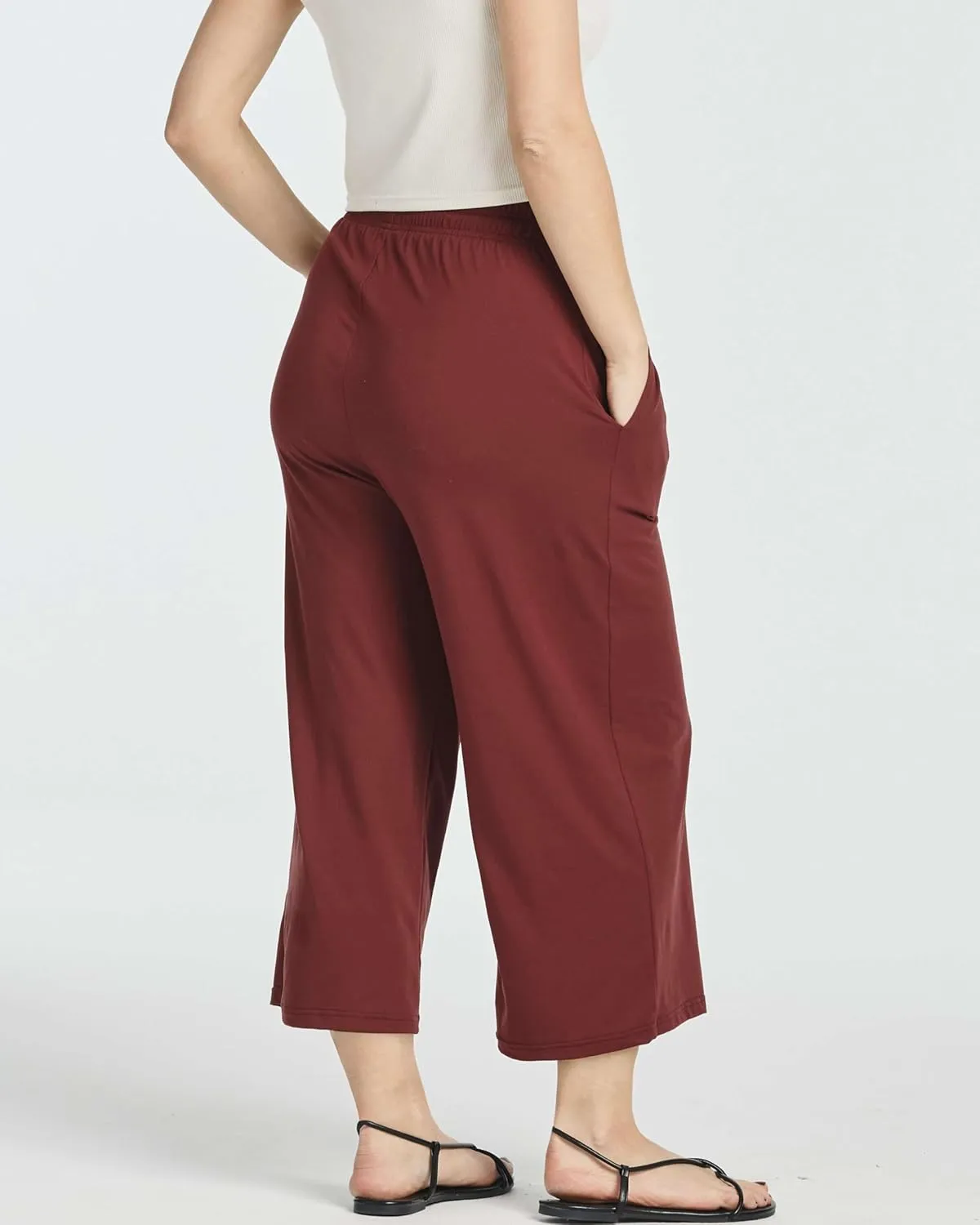 Real Essentials 3 Pack: Women's Ultra-Soft Wide Leg Loose Capri Open Bottom Pants - Yoga Lounge Pockets(Available in Plus)