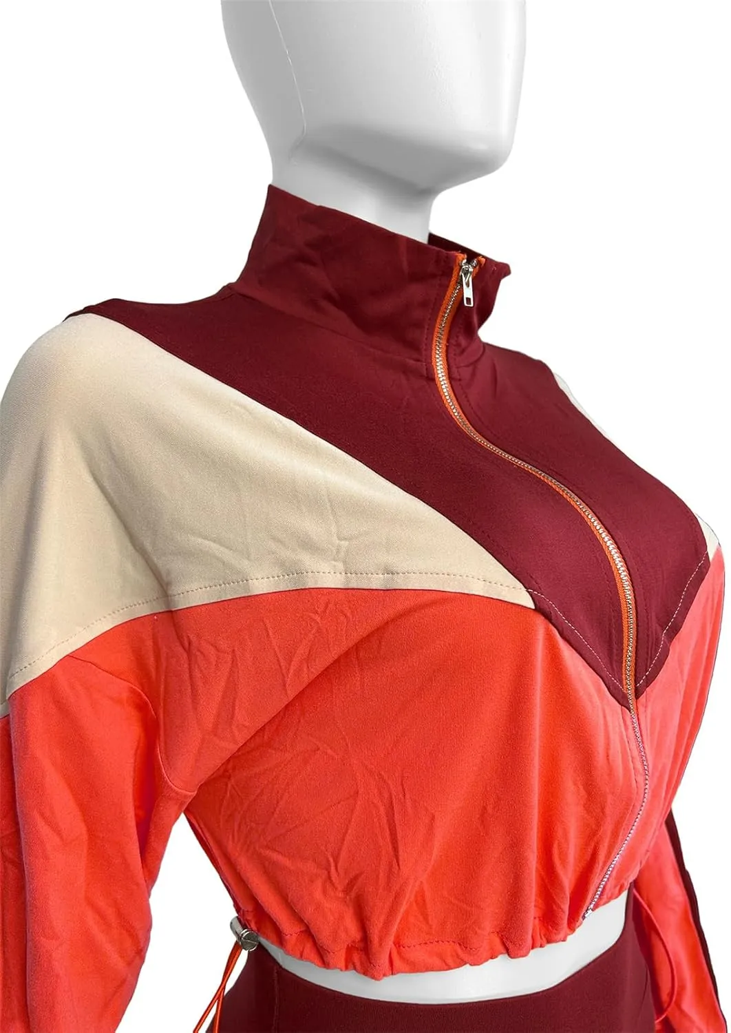 Recious Womens Sexy 2 Pieces Colorblock Zipper Jackets Crop Tops Shirts Bodycon Pants Party Clubwear Tracksuit Outfits Set