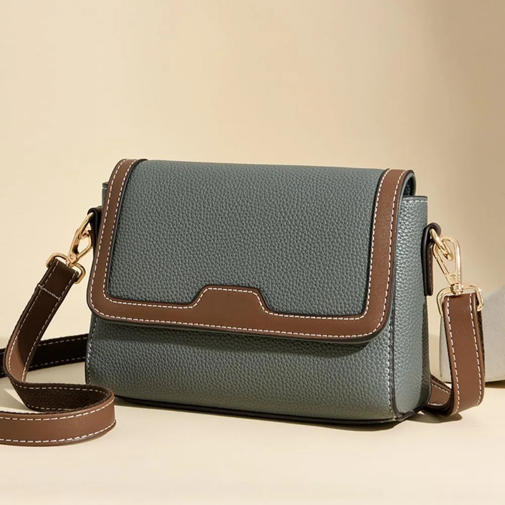 Retro Leather Crossbody Bag for Women | Casual Square Flap Satchel Handbag | Stylish Beige Purse