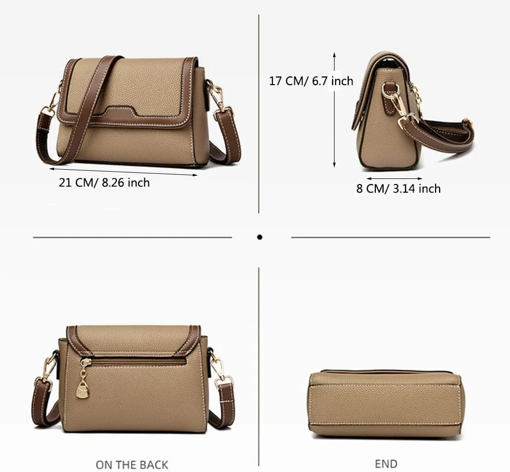 Retro Leather Crossbody Bag for Women | Casual Square Flap Satchel Handbag | Stylish Beige Purse