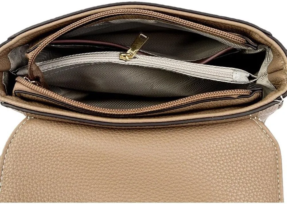 Retro Leather Crossbody Bag for Women | Casual Square Flap Satchel Handbag | Stylish Beige Purse