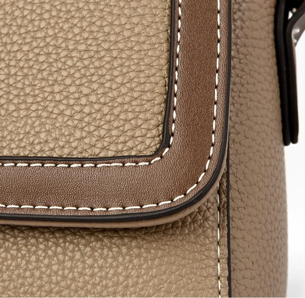 Retro Leather Crossbody Bag for Women | Casual Square Flap Satchel Handbag | Stylish Beige Purse