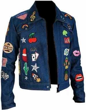 Rocketman Jacket Blue Denim Jacket with Patches on Front and Back