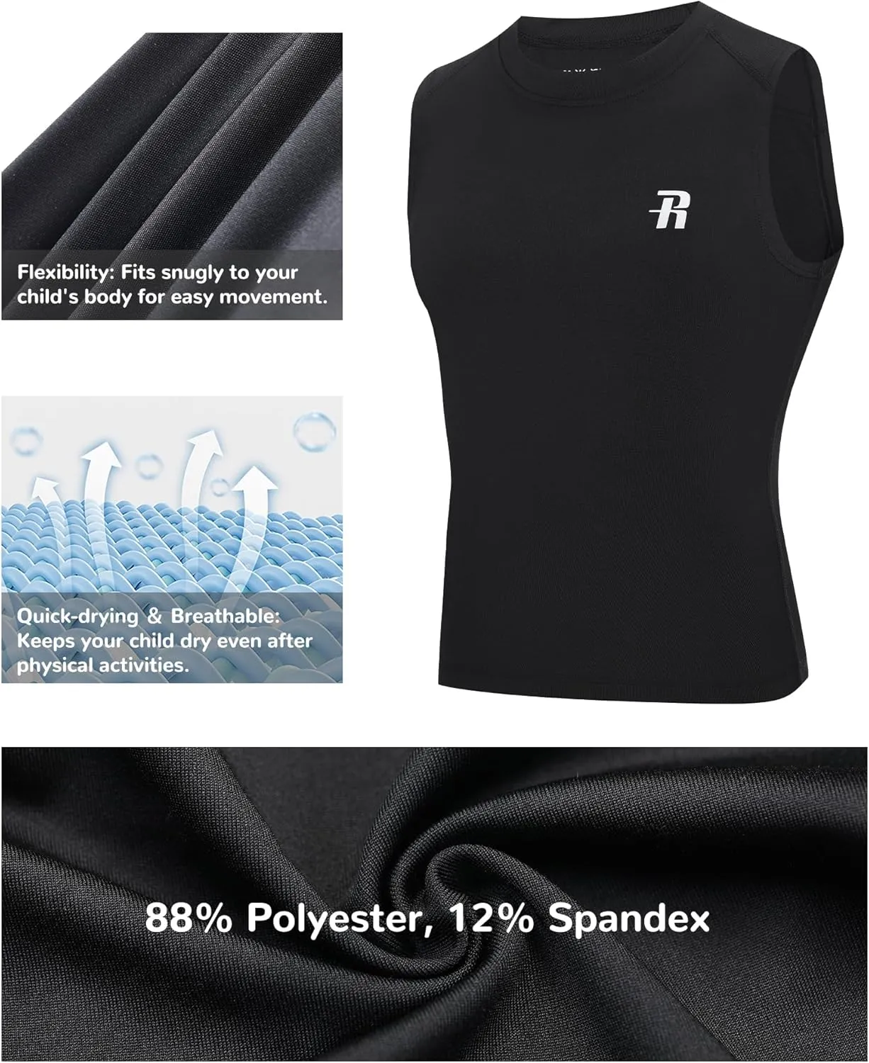 Runhit Boys Sleeveless Compression Shirt Kids Athletic Tank Tops Youth Quick Dry Undershirt for Football Basketball