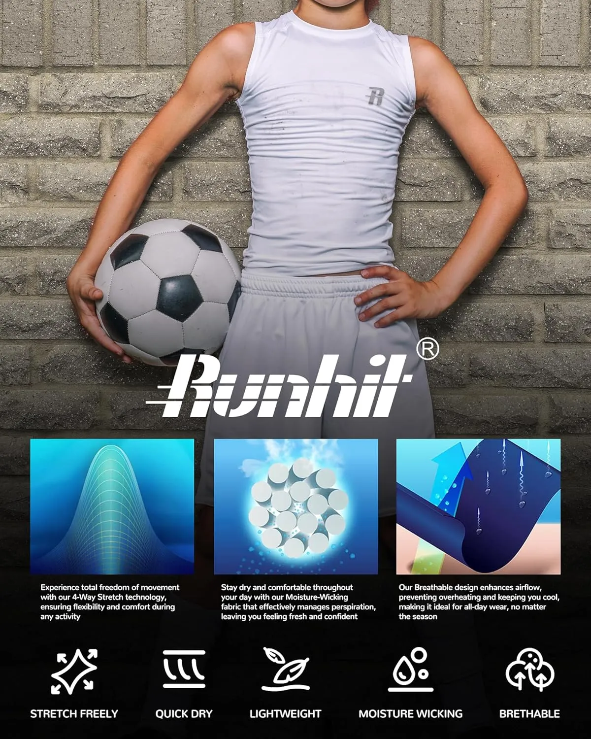 Runhit Boys Sleeveless Compression Shirt Kids Athletic Tank Tops Youth Quick Dry Undershirt for Football Basketball