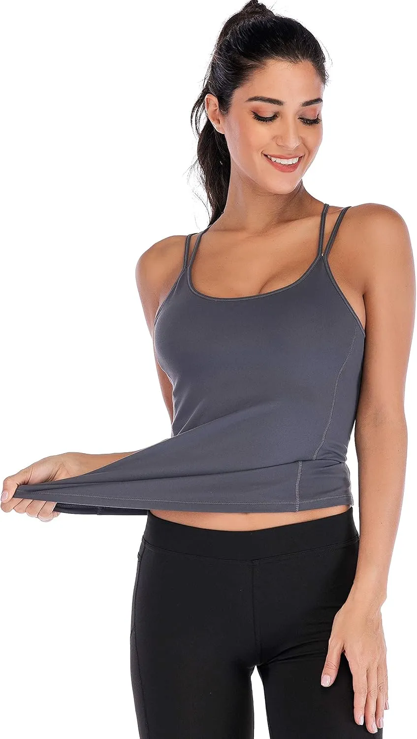 RUNNING GIRL Yoga Tank Tops for Women Built in Shelf Bra B/C Cups Strappy Back Activewear Workout Compression Tops