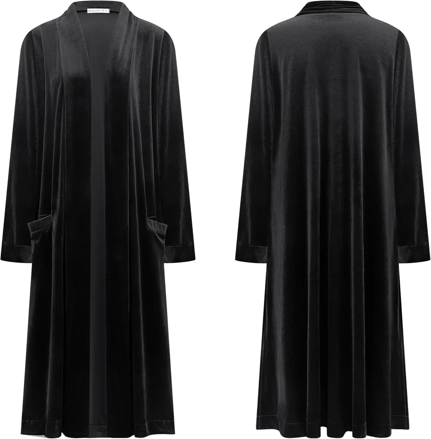R.Vivimos Women's Long Cardigans Fall Velvet Long Sleeve Open Front Side Slit Loose Casual Jackets Duster Coat with Pockets