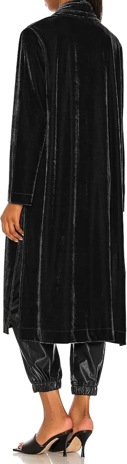 R.Vivimos Women's Long Cardigans Fall Velvet Long Sleeve Open Front Side Slit Loose Casual Jackets Duster Coat with Pockets