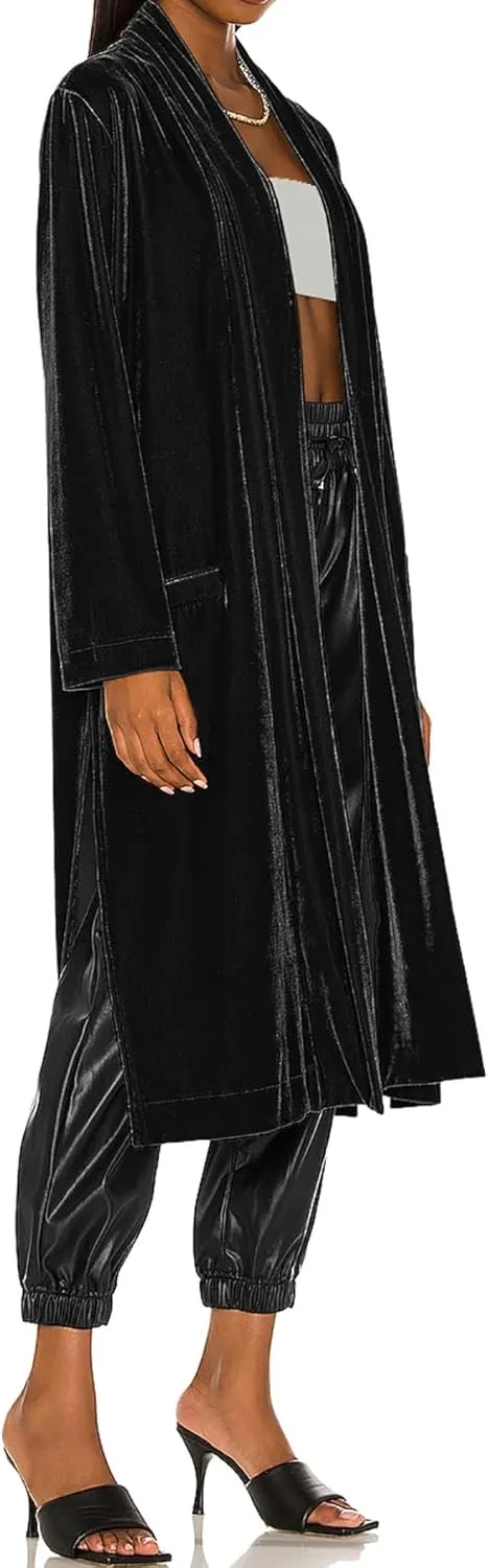 R.Vivimos Women's Long Cardigans Fall Velvet Long Sleeve Open Front Side Slit Loose Casual Jackets Duster Coat with Pockets