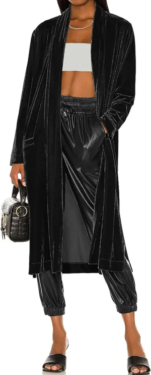 R.Vivimos Women's Long Cardigans Fall Velvet Long Sleeve Open Front Side Slit Loose Casual Jackets Duster Coat with Pockets
