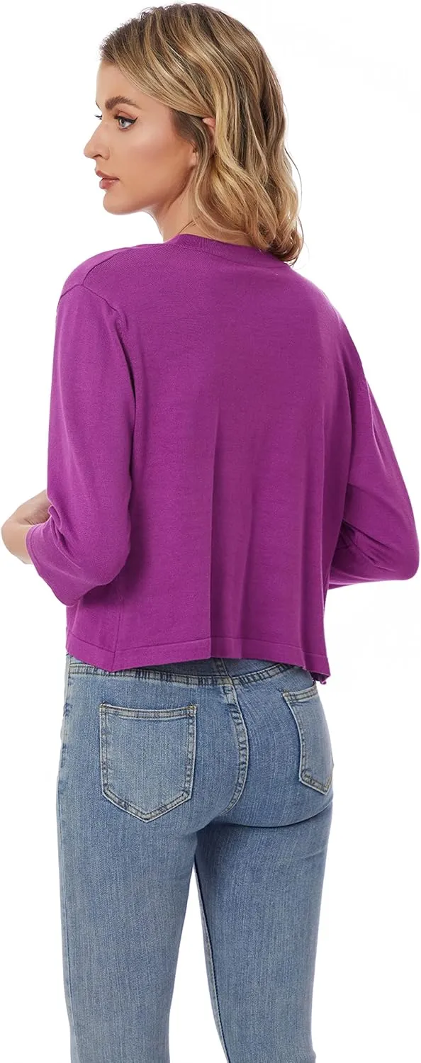 Satuun Women's 3/4 Sleeve Shrugs Lightweight Open Front Cropped Cardigan Tops